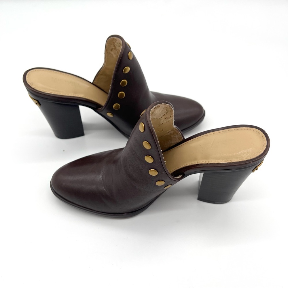 Michael Kors Louise Block-Heel Leather Mules. Size 5.5 (35.5)